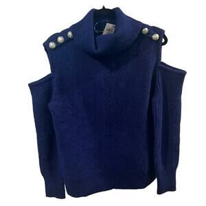 NWT INC Women's Navy Blue Open Shoulder Knit Sweater